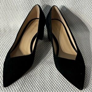 Stuart Weitzman Sz 39.5 Black Suede Low Block Heel Pumps Pointy Toe